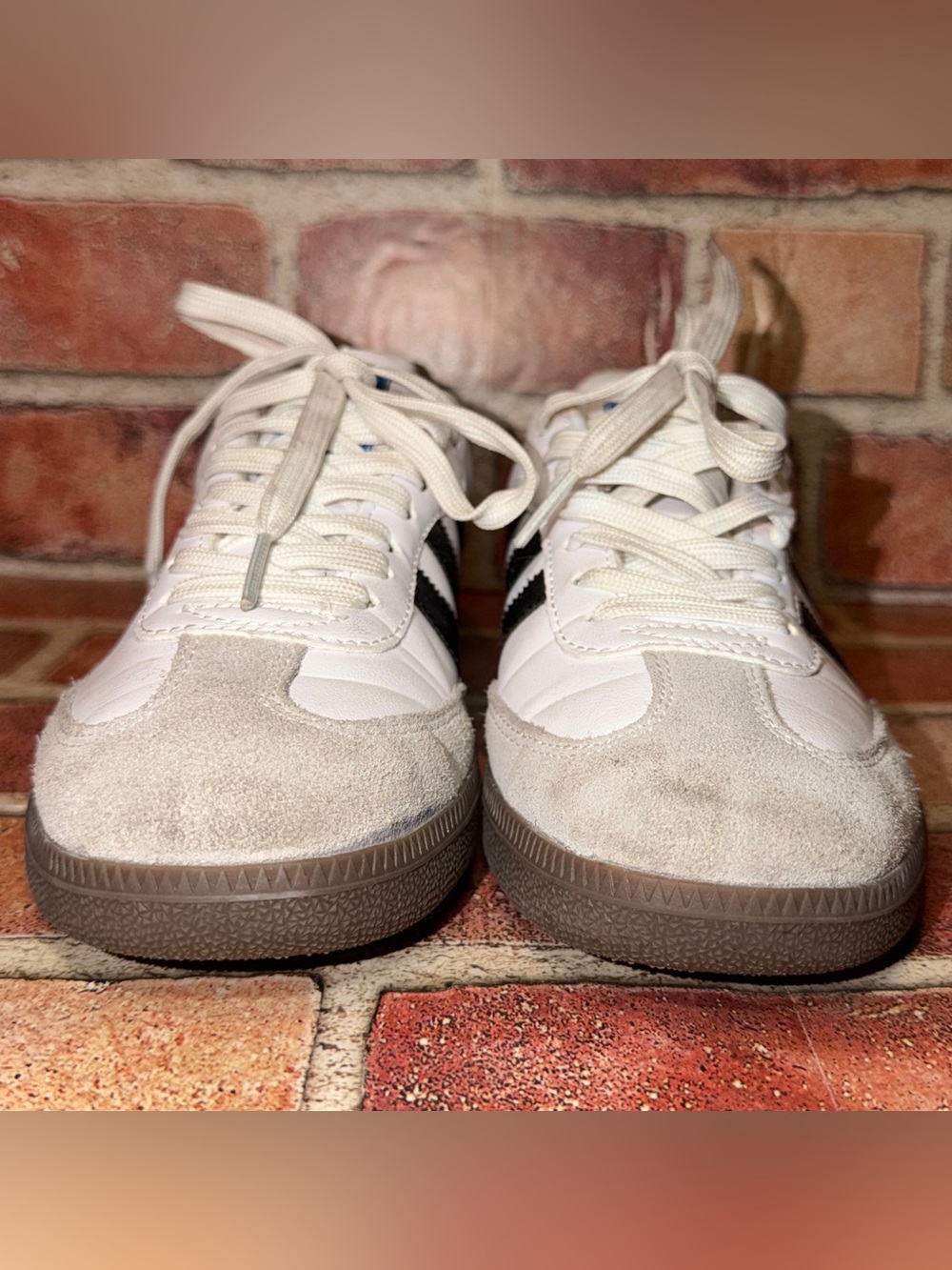 Pre-Owned Adidas Samba Vegan White Gum Brown Black Gray Leather FW2427 Size 6.5 - Picture 3 of 8